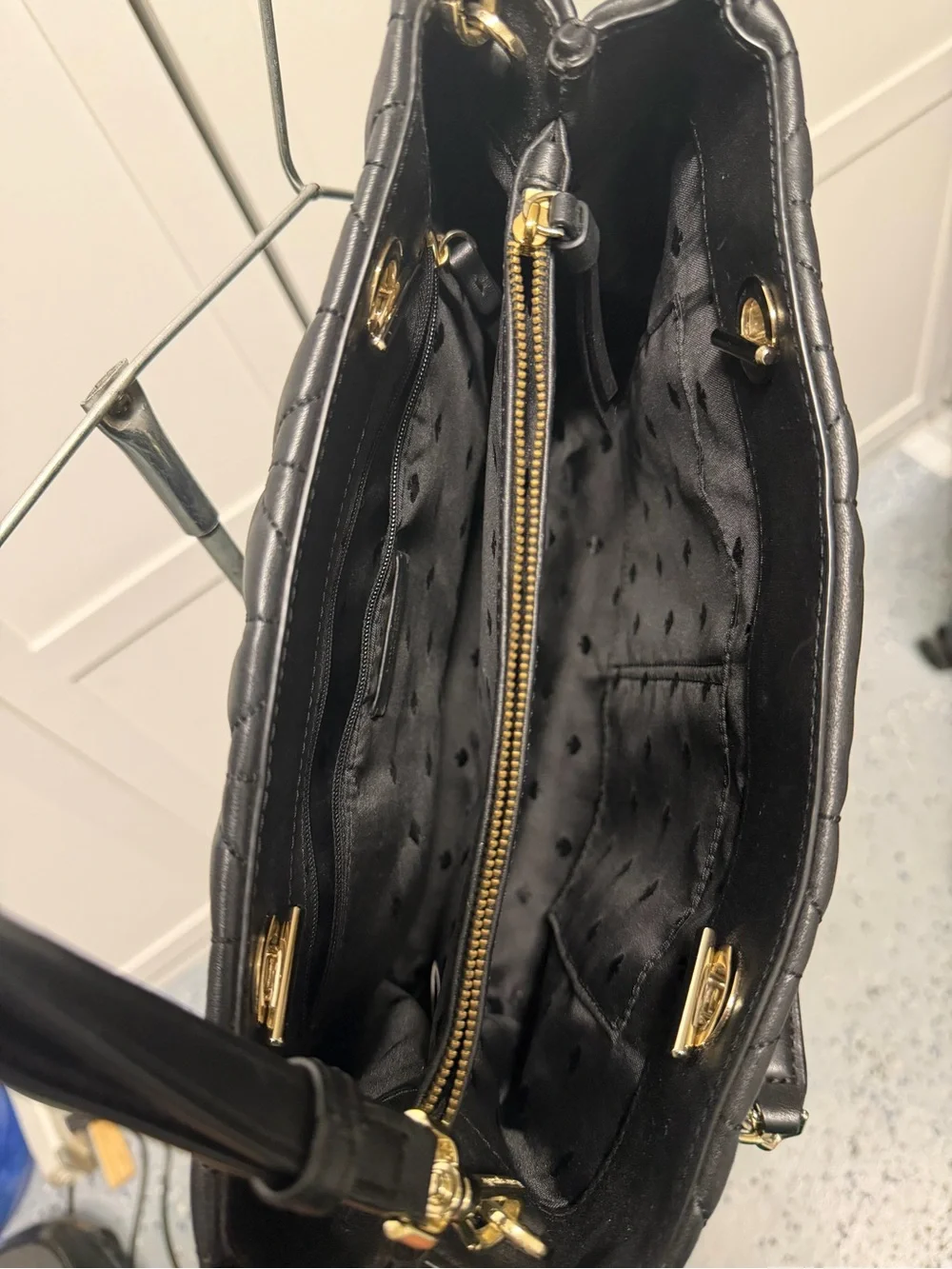 kate spade Black Quilted Leather Satchel with Gold Hardware